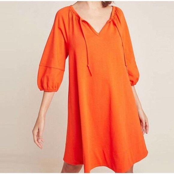 By Anthropologie | Anais Tunic Womens XS Orange Oversized NeckTie Pullover Dress - Picture 1 of 11